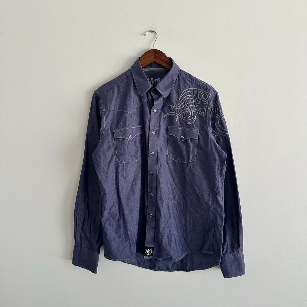 Rock 47 Wrangler Shirt Purple Western Pearl Snap Embroidered